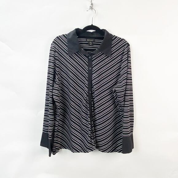 Lane Bryant 18 20 Plus Womens Black Diagonal Stripe Button Front Shirt Blouse - Picture 1 of 6